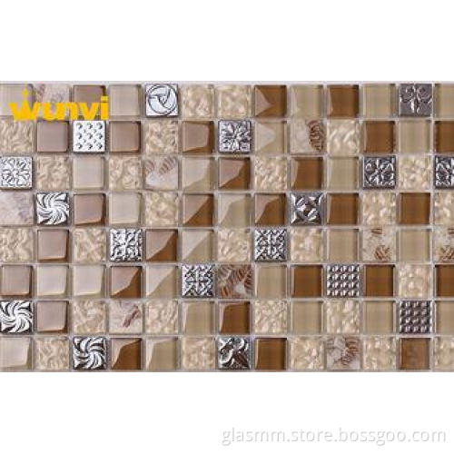 Exterior 300 300mm Iridescent Glass Mosaic Tile With Fire